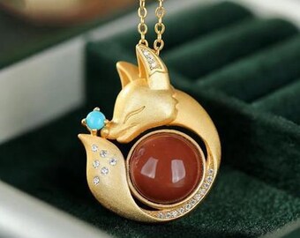 Free shipping AAA grade natural carnelian Fox ward off evil charm health necklace pendant