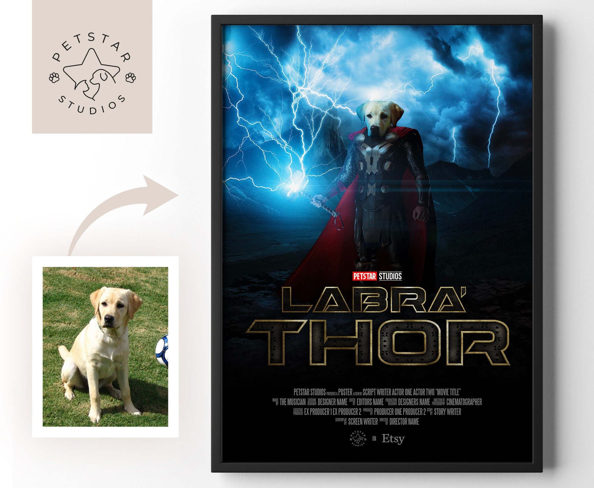 Discover Thor Cat and Dog Movie Poster, a Funny Custom Cat and Dog Portrait from your photo, Make Your Pet a Marvel Movie Star, Personalised Gift