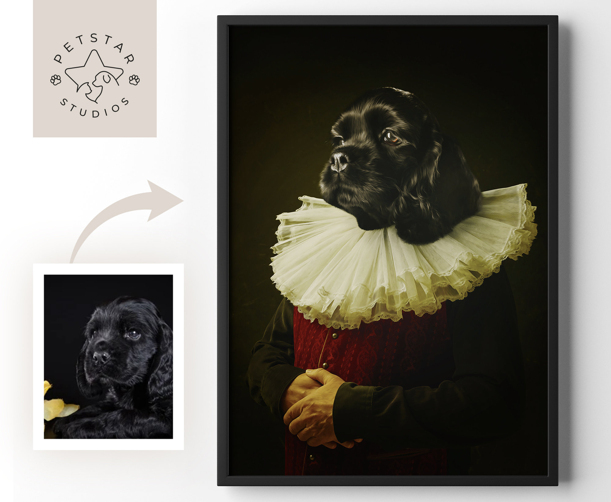 Discover Funny Vintage Renaissance Pet Portrait, Personalised Modern Art Style Custom Cat and Dog Portrait, Personalised Art for a Gift