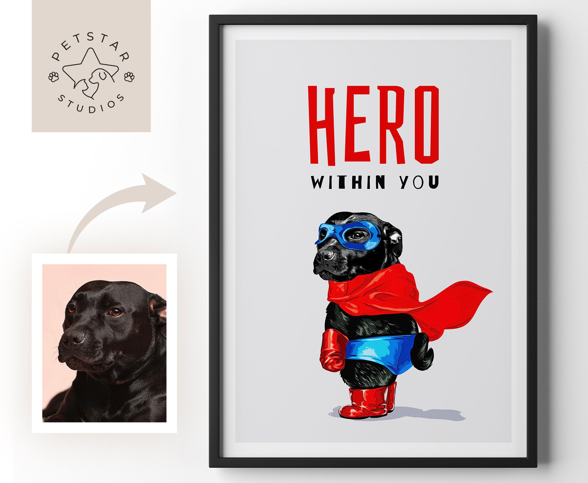 Discover Custom Dog Hero Portrait, Pet Quote Personalised Contemporary Art, Wall Art, Wall Decor, Personalised Art for a Memorial Gift