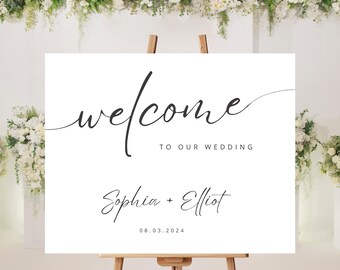 Wedding Welcome Sign Editable Horizontal, Minimalist Wedding Sign, Canva Wedding Welcome Poster, Customizable, Modern Template Digital