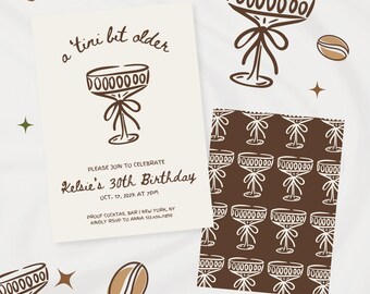 A Tini Bit Older Birthday Invitation, Espresso Martini Themed Party Invite, Canva Digital Template, Printable Cocktail Birthday
