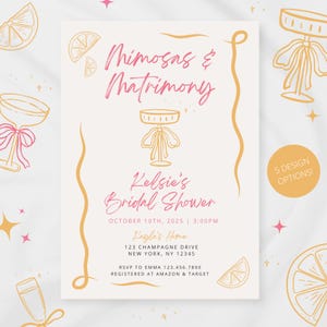 Mimosas & Matrimony Bachelorette Party Digital Invitation and Itinerary Template, Editable Canva Champagne Bubbly Brunch, Printable, Digital