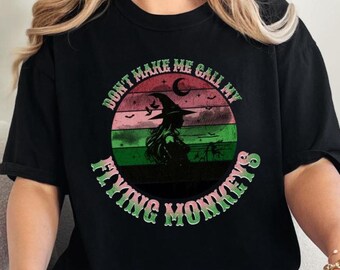 Flying Monkeys Witch Comfort Colors T-Shirt | Pink & Green Vintage Witch Tee