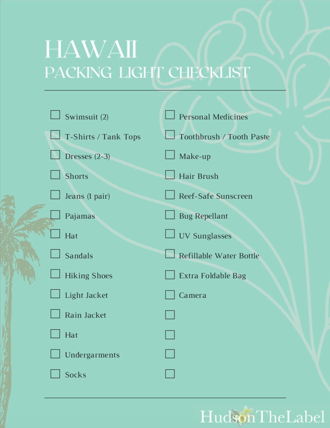 Hawaii Packing Light Checklist Etsy