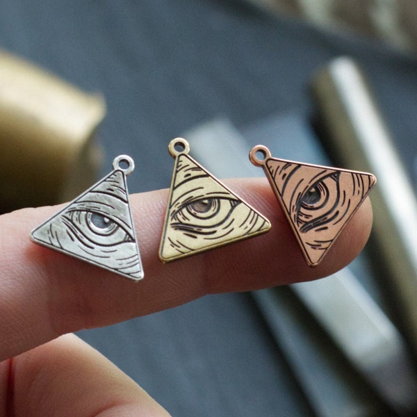 Evil Eye Charm - All Seeing Eye - Triangle - Charms for Jewelry Making - Embellishment - Sterling Silver, Copper or Brass