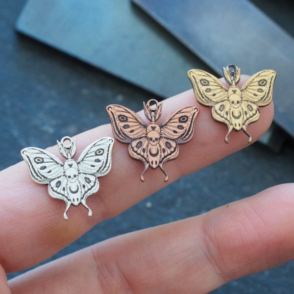Deaths Head Moth Tiny Charm - Charms for Jewelry Making - Embellishment - Sterling Silver, Copper or Brass - Pagan - Witchcraft Supply