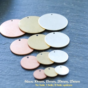 5 oder 10 Stück - Charm - Runde Kreis Disc Metall Stanzteile - 18g 18 Gauge - Sterling Silber, Kupfer oder Messing - Entgratet und Poliert
