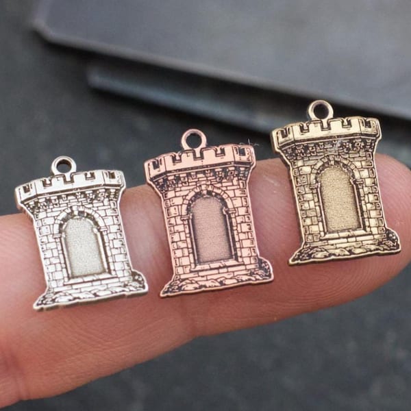 Castlecore Castle Tower Tiny Charm - Charms for Jewelry Making - Embellishment - Sterling Silver, Copper or Brass - Pagan - Findings Supply