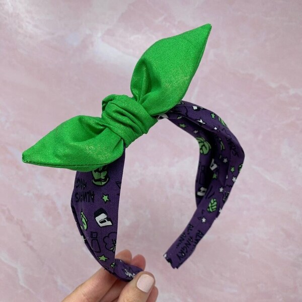 Green Monster Superhero Bow Headband - Tie Knot Bow Headband one size fits all theme park headband comic inspired