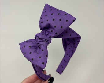 Purple and Black Polka Dot Halloween BIG Bow Band Gifts for Her Headband