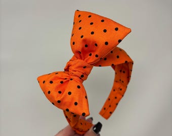 Orange and Black Polka Dot Halloween BIG Bow Band Gifts for Her Headband