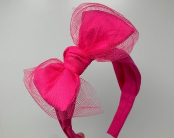 Barbi Girl Big Bow Headband - Pink Bow band Tulle Bow Gift for her Bachelorette Party