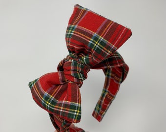 Christmas Tartan Plaid BIG Bow Headband - Holiday Buffalo Plaid Theme Park Bowband