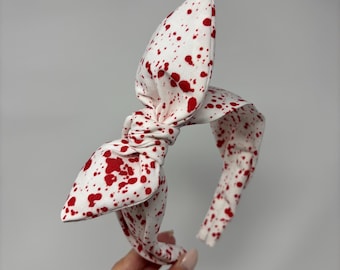 Never Go Alone Blood Splatter (White) Bow Headband- Horror Nights Bow Band Theme Park Spooky Season Bow