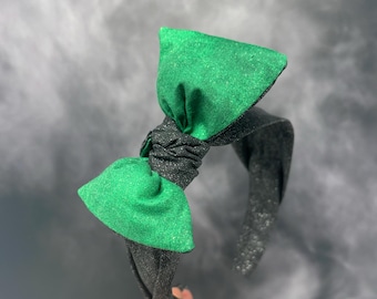 Defying Gravity Elphaba BIG Bow Band Green and Black Wicked Headband