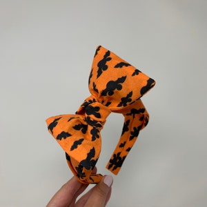 Halloween Bats Big Bow Headband - Not So Scary Orange Bow Theme Park Spooky Season Bow Band