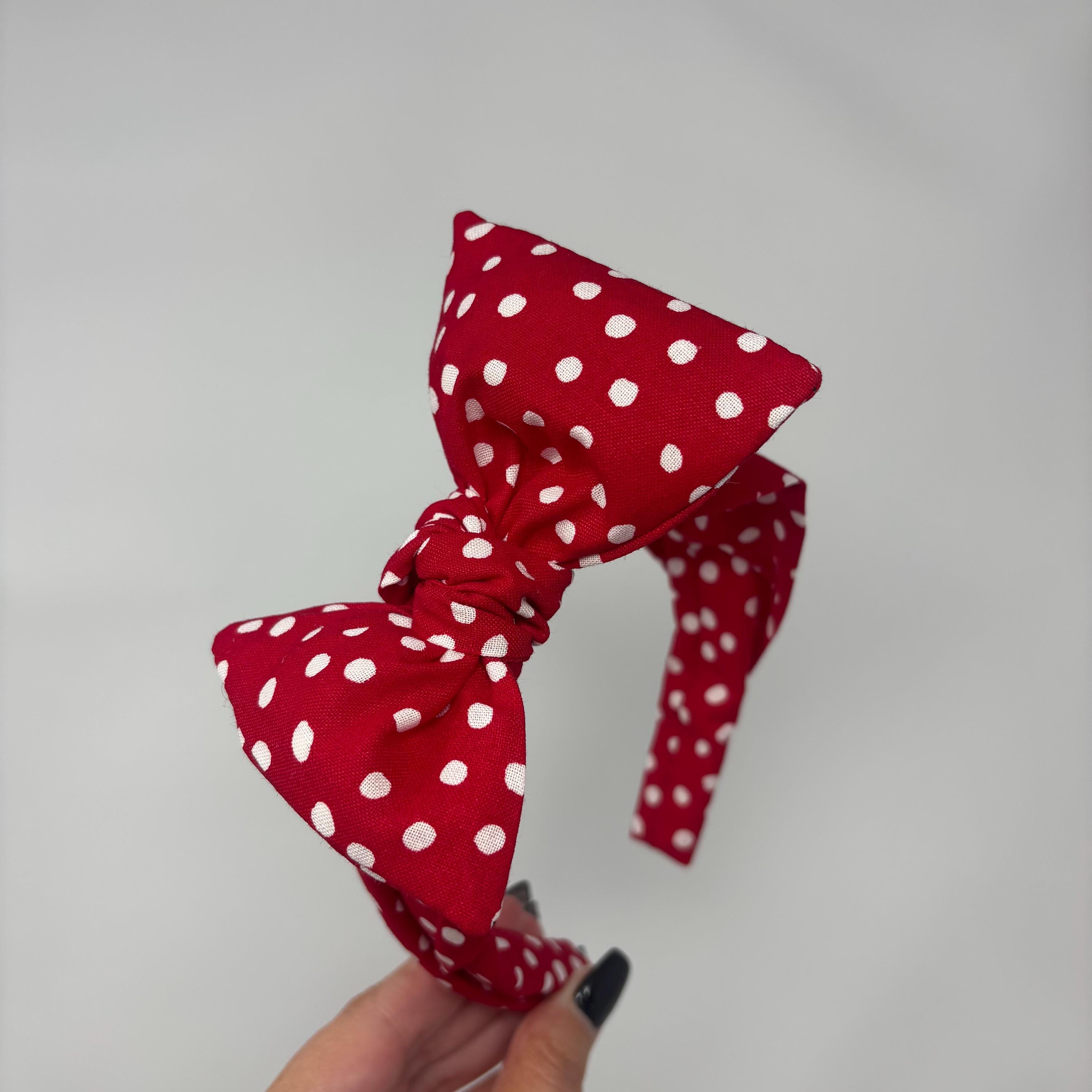 1 Diadema De Lazo Rojo Para El Día De San Valentín Para Mujeres Y Niñas, Lindos Lunares Blancos Simples, Diademas De Lazo Para El Cabello, Banda Para El Cabello Con Lazo