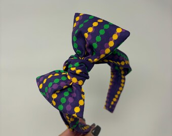Mardi Gras BIG Bow Headband Purple Green and Gold Bow Band