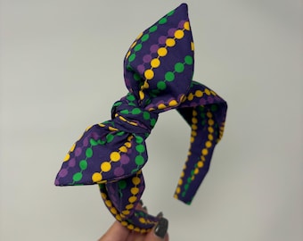 Mardi Gras Bow Headband Purple Green and Gold Bow Band