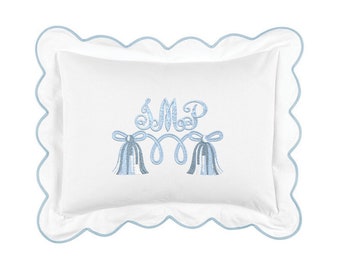 Monogrammed Scalloped Standard Sham, Pale Blue or Custom Color