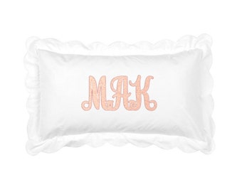 Monogrammed Scalloped King Sham, White