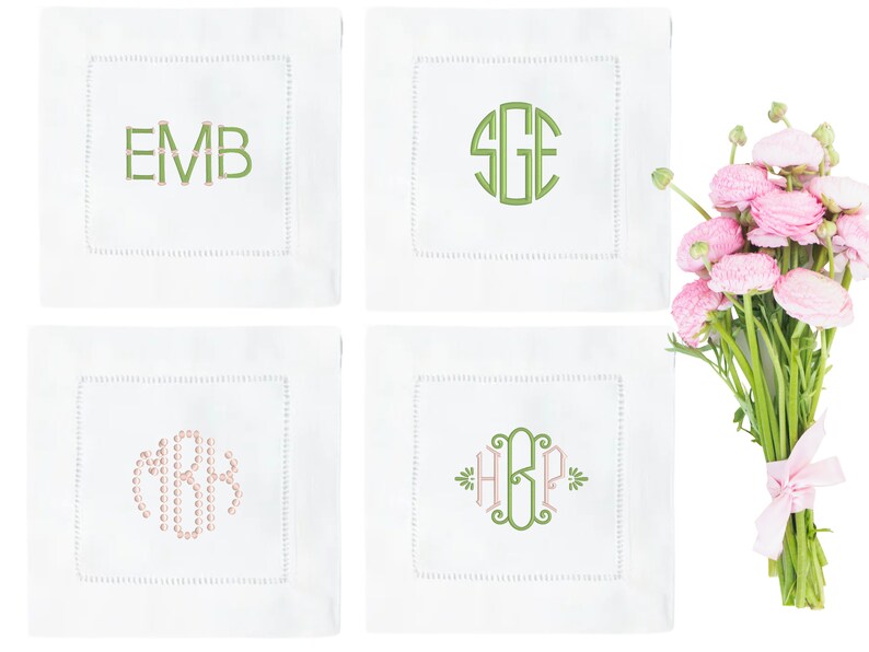 Monogrammed Cocktail Napkins Classic Hemstitch Edge Set of Etsy
