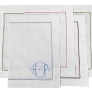 Monogrammed Linen Placemats with Color Hemstitching, Set of 6