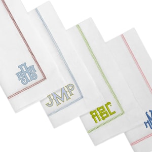 Monogrammed Linen Napkins with Green Hemstitching Set of 6 image 2