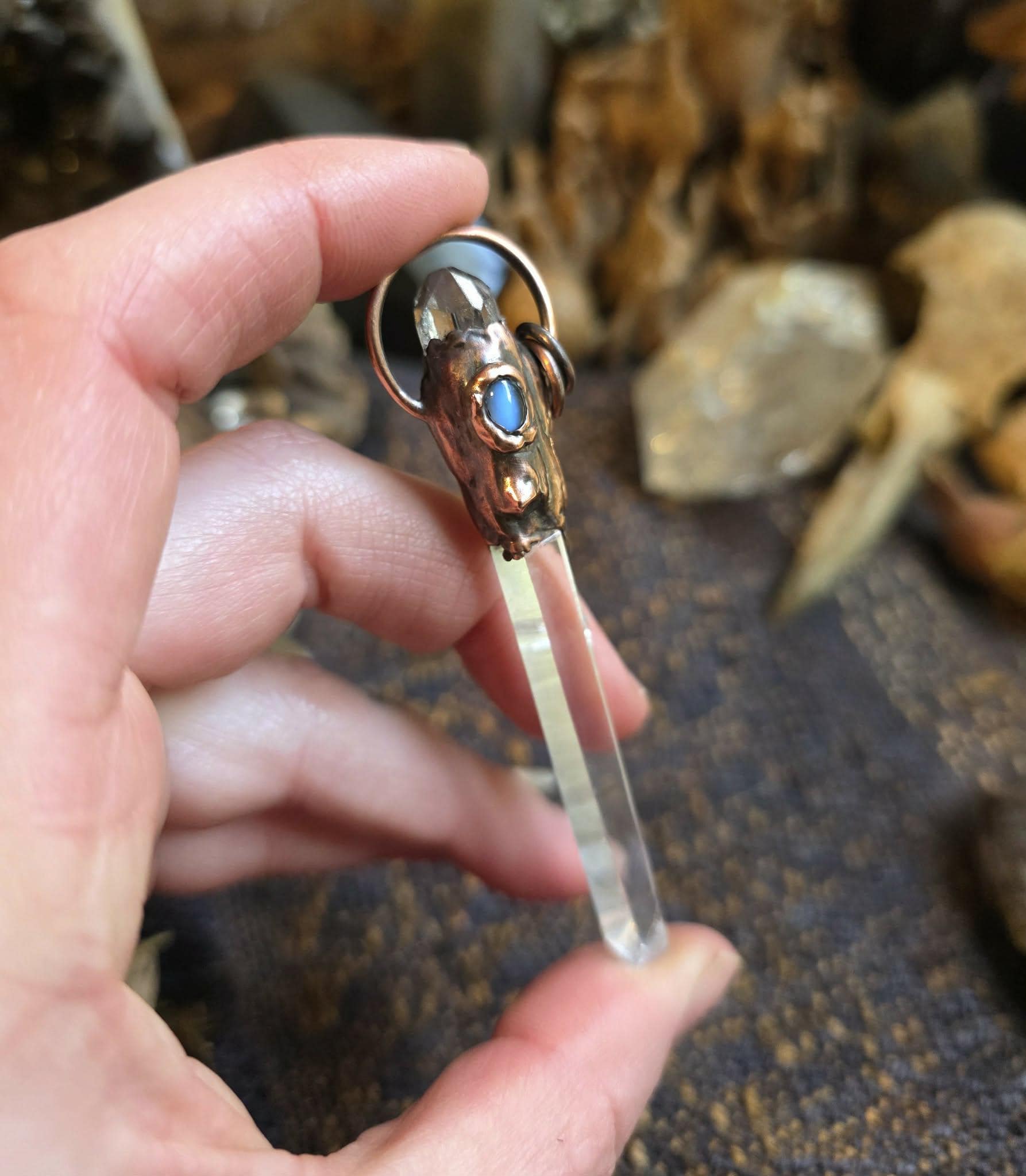 Topaz Singer Singer Quartz Point Copper Pendant, Paired With a Rough White Topaz and ...