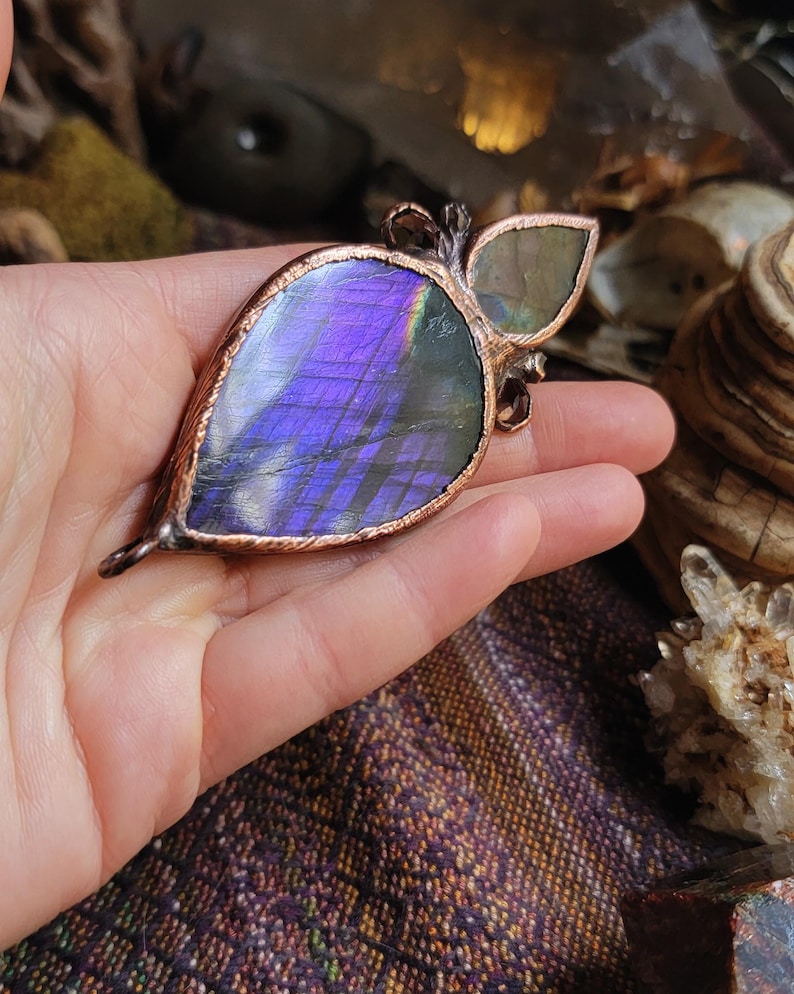 Electroformed Copper Pendant: Purple Labradorite, Tanzanite & Smoky Quartz image 4