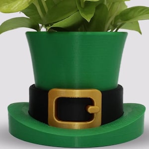 Top Hat Planter with Drainage Holes, Two Tone Style, Gold Buckle, Desk Decor