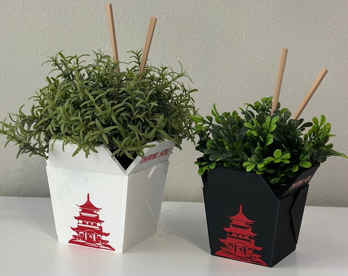 Chinese Planter Take-Out Box - FREE TWO CHOPSTICKS - Chinese Take out Planter | 3D printed planter