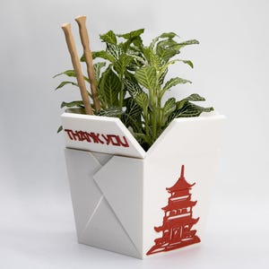 Chinese Planter Take-Out Box - NEW RELEASE - FREE Two Chopsticks - Chinese Take out Planter - 3D printed planter