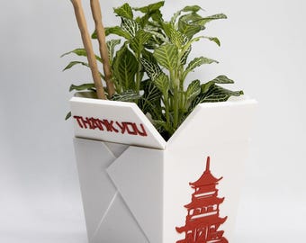 Chinese Planter Take-Out Box - NEW RELEASE - FREE Two Chopsticks - Chinese Take out Planter - 3D printed planter