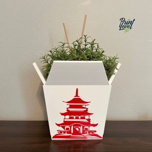 Full Set Chinese Planter Take-Out Box Large with Drainage Tray - FREE TWO CHOPSTICKS - Chinese Take out Planter Pot - 3D printed planter