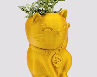 Lucky Cat Indoor Planter Pot - Maneki Neko For Protection From Evil Handmade plant pot | Housewarming Gift | Modern Planter| Small Plant Pot