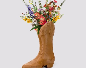 Cowboy Boot Vase With Embroidered Detailing Rustic Wild West