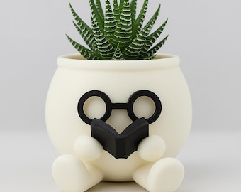 Book Lover 3D Printed Planter – Cute Face Pot, Eco-Friendly Decor