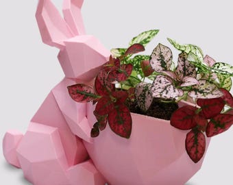Polygonal Bunny Planter – Geometric Rabbit Succulent Pot, 4 Inch Opening