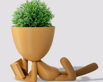 3D Printed Reader Planter: Small Succulent Pot, Book Nook Decor