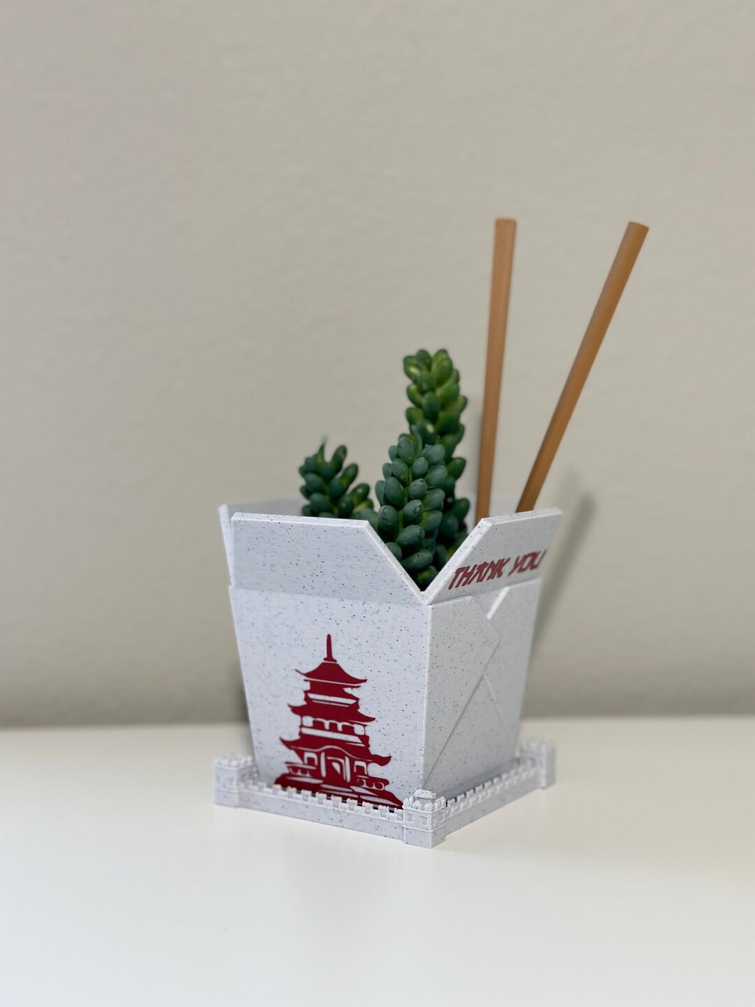 Plant Pots 3D Printed Chinese Takeout, Indoor Planters Chinese Planter Takeout Box Marble Take