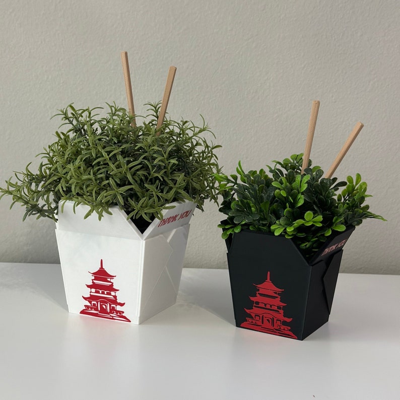 Chinese Planter Take-Out Box FREE TWO CHOPSTICKS Chinese Take out Planter 3D printed planter image 1