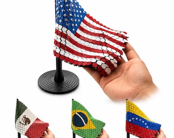 American Flag Decor | 3D Printed Wavy Hexagon Tabletop Display with Stand  | Mexico | Brazil  | Venezuela
