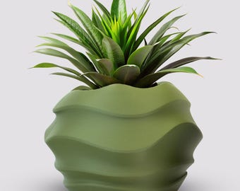 Modern 3D Printed Wavy Planter Pot with Drainage Hole for Houseplants - Minimalist Gardening Gift