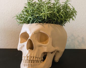 Skull Planter Pot - Plant pot 3D Printed - Human Skull Replica - Halloween decor - Plant Horror Gothic - Succulent Planter - Memento mori