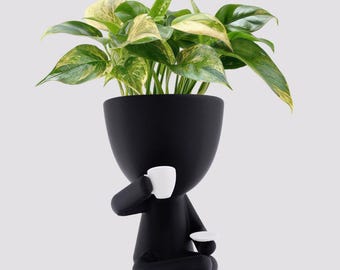 Coffee Love Planter - Cute Coffee Bar Decor - Coffee Shop Display - Indoor Plant Pot with Drainage - Gift for Coffee Lovers Accessories