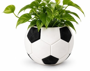 Soccer Ball Planter for Indoor Plants with a Drainage Tray-Soccer Room Decor- Sports Lover Gift- Football Inspired Desk Planter - Gamer Room