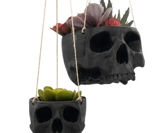 Skull Hanging Planter Pot, hanging kit included - Succulent Planter - 3D Printed - skull planter pot - halloween decor - Plant Horror Gothic