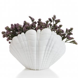 Seashell Vase – 3D Printed Shell Flower Pot, Coastal Beach Decor, Oyster Shell Vase, Nautical Home Decoration, Creative Ocean -Inspired Gift